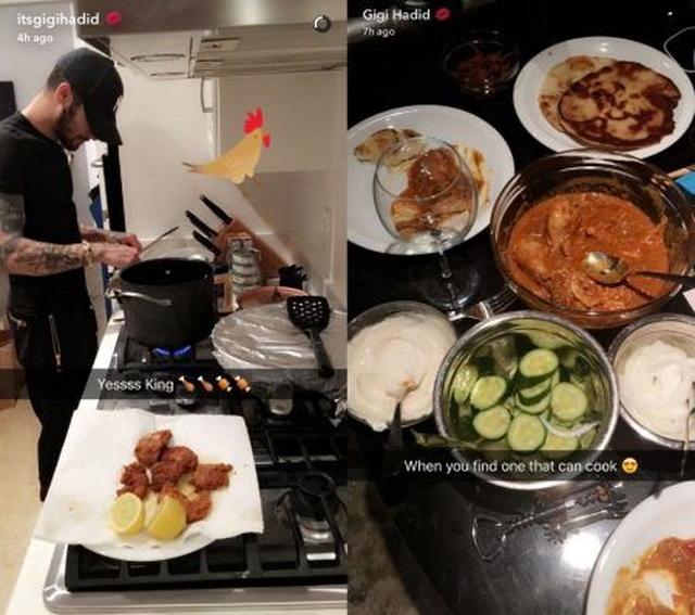 画像: ゼインがジジのために料理の腕をふるい、フライドチキン(左)や本格的なインドカレー(右)を作ってくれたことも。うらやましいにもほどがある。