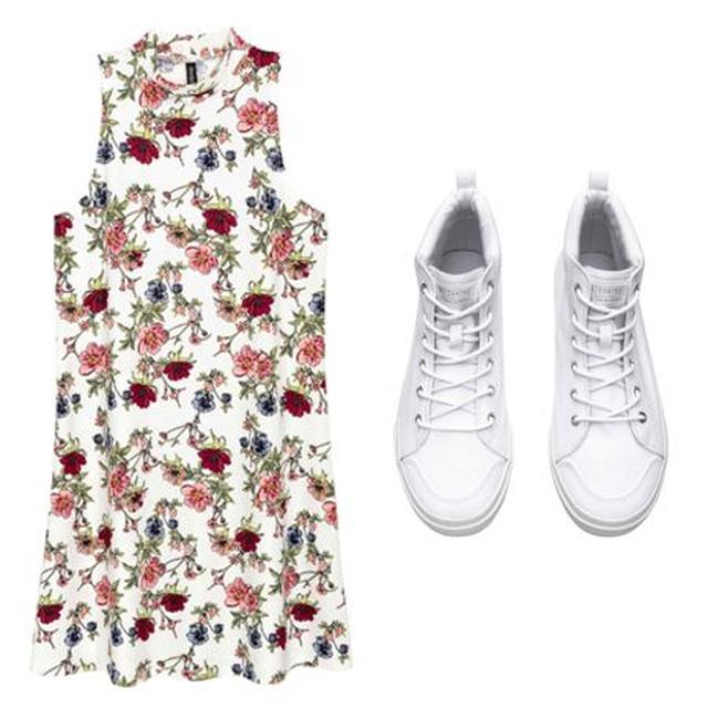 画像: 【H&M】ノースリーブワンピース(¥1,399)+ハイカットスニーカー(¥3,999)