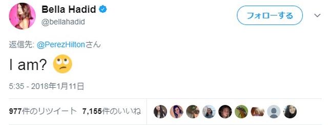 画像: ©Twitter/bellahadid