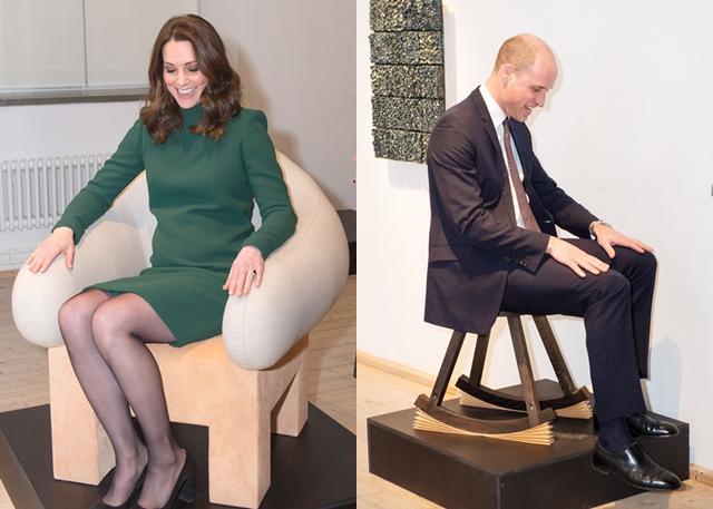 画像: ウィリアム王子とともに、北欧デザインのさまざまな椅子を試していた。