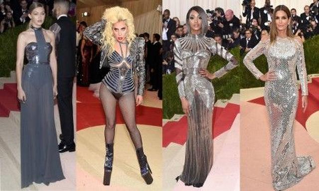 画像: 左から:ジジ・ハディッド<Tommy Hilfiger>、レディー・ガガ<Atelier Versace>、ジョーダン・ダン<Balmain>、シンディ・クロフォード<Balmain>