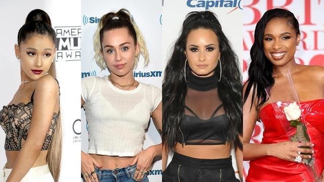 画像: 左からアリアナ、マイリー、デミ、ジェニファー。