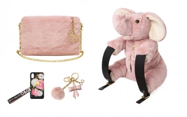 画像: (C)Dolce&Gabbana (左上)ミニバッグ「クレオ」¥139,000 (下左) iPhoneケース ¥79,000 (下右) キーチャーム ¥47,000 (右)エレファントバックパック ¥145,000