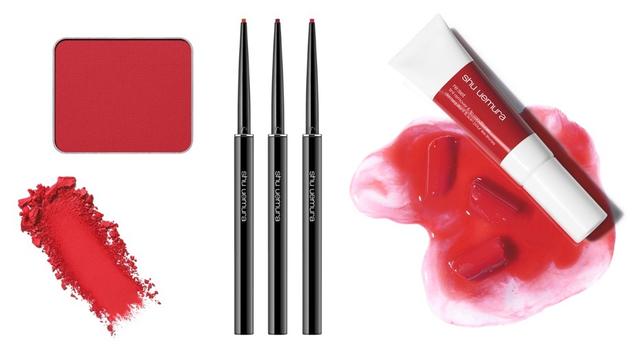 画像: shu:RED コレクション プレスド アイシャドー M レッド163、ラスティング ソフト ジェル ペンシル N、リムーバー