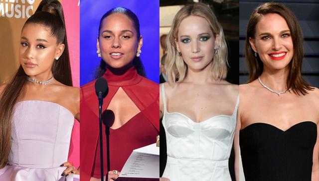 画像: 左から:アリアナ・グランデ、アリシア・キーズ、ジェニファー・ローレンス、ナタリー・ポートマン