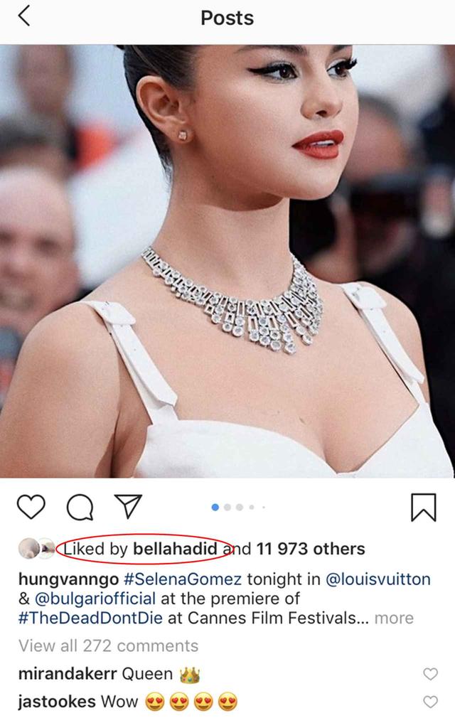 画像: ベラが“いいね”をしたのは、セレーナの専属メイクアップアーティストを務めるハン・ヴァンゴがインスタグラムにアップした写真。ハンは度々ベラのメイクも担当している。