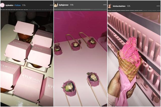 画像: ピンクのロゴ入りケースに入ったハンバーガー、ピンク色の米を使った巻き寿司、ピンクのソフトクリームも。©Kylie Skin/ Instagram