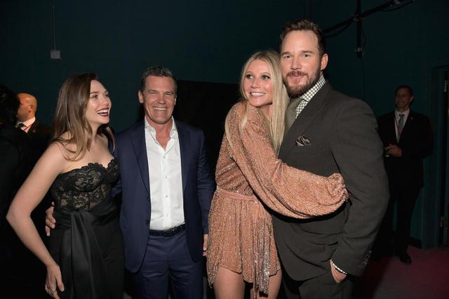 画像: 左からエリザベス・オルセン(スカーレット・ウィッチ)、ジョシュ・ブローリン(サノス)、グウィネス・パルトロウ、クリス・プラット。