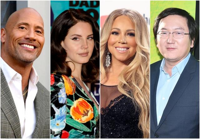 画像: 左から:ドウェイン・ジョンソン、ラナ・デル・レイ、マライア・キャリー、マシ・オカ