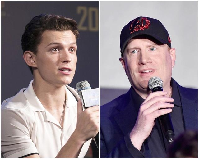 画像: トム・ホランド(左)とケヴィン・ファイギ(右)。