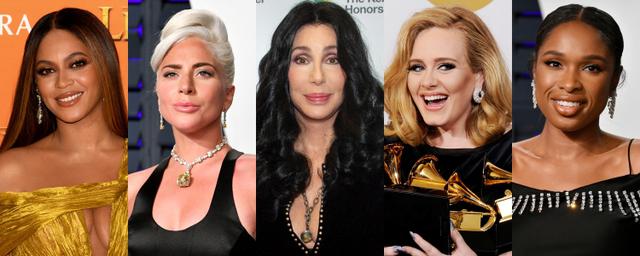 画像: 左から:ビヨンセ、レディー・ガガ、シェール、アデル、ジェニファー・ハドソン