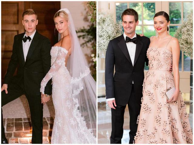画像: ジャスティン・ビーバー&ヘイリー・ビーバー夫妻(左)、エヴァン・シュピーゲル&ミランダ・カー夫妻(右)。