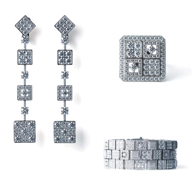 画像: 写真左より時計まわり:KYOKOMICHI イヤリング、リング、ブレスレット(すべて750WG, Diamond)