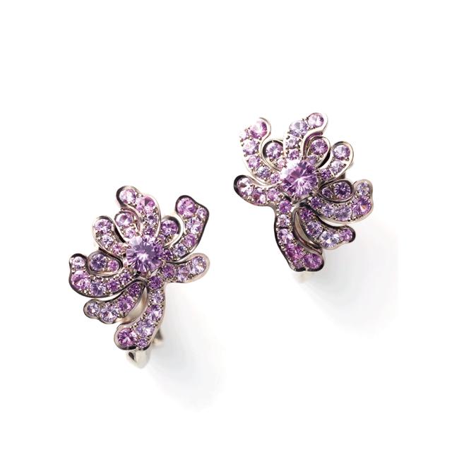 画像: KYO NO MATSURI ピアス(750WG, Pink Sapphire)