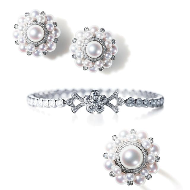 画像: 写真上より:PEARL Collection イヤリング(750WG, Pearl, Diamond)/UMEUTAGE ブレスレット(750WG, Diamond)/PEARL Collection リング(750WG, Pearl, Diamond)
