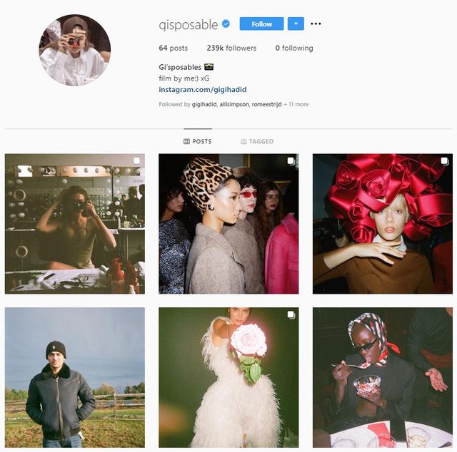 画像: ジジ・ハディッドの写真専用アカウント。昔のカメラで撮った写真を最新のアプリで公開するという、昔と今のコラボも起きている。©gisposable/Instagram