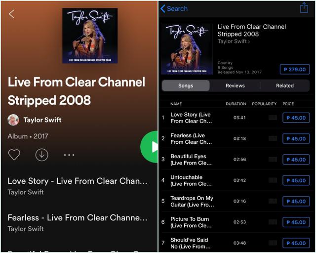 画像: 左:Appleミュージックの予約・販売ページ、右:Spotifyの予約・販売ページ。