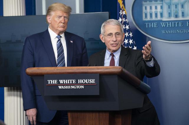 画像: ドナルド・トランプ大統領(左)とアンソニー・ファウチ医師(右)