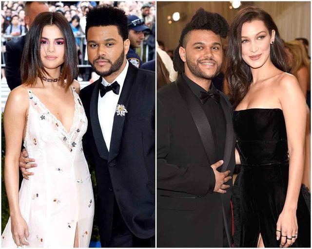 画像: セレーナ・ゴメスとザ・ウィークエンド(左)、ベラ・ハディッドとザ・ウィークエンド(右)。