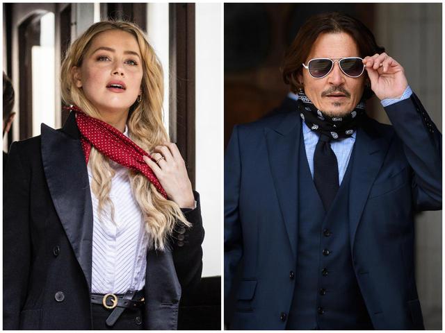 画像: 裁判が行われているイギリスの高等法院の前で撮られたアンバー・ハード(左)とジョニー・デップ(右)。