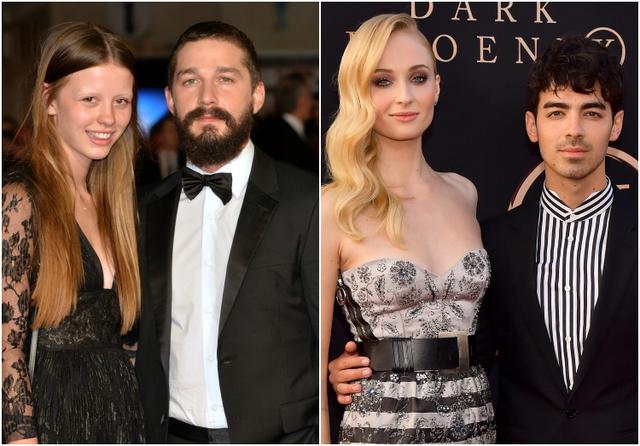 画像: 左:ミア・ゴス&シャイア・ラブーフ、右:ソフィー・ターナー&ジョー・ジョナス