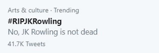 画像: 「#RIPJKRowling」がトレンド入り 注意書きが添えられる