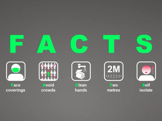 画像: 動画の最後では実施すべきことを5つ挙げ、その頭文字を取ってFACTS(事実)とした。 ⓒScottish Government/YouTube