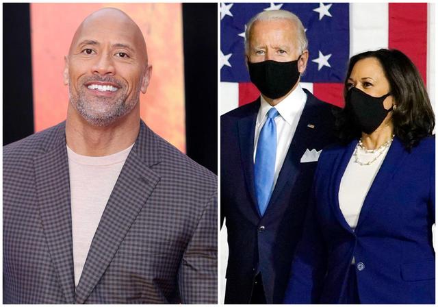 画像: 俳優のドウェイン・ジョンソン(写真左)と、2020年のアメリカ大統領選で勝利を確実にしたジョー・バイデン次期大統領とカマラ・ハリス次期副大統領(写真右)。
