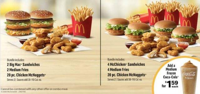 画像: 少々読みにくいが、米イリノイ州のマクドナルドがFacebookに投稿したメニューの画像にも「Serves 2(2人前)」と書かれていた。