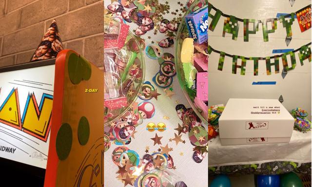 画像: ゼインの顔写真がプリントされたパーティーハットやテーブルアレンジ用の小物も。「HAPPY BIRTHDAY」のバナーはMinecraft(マインクラフト)の書体で。©Gigi Hadid/Instagram