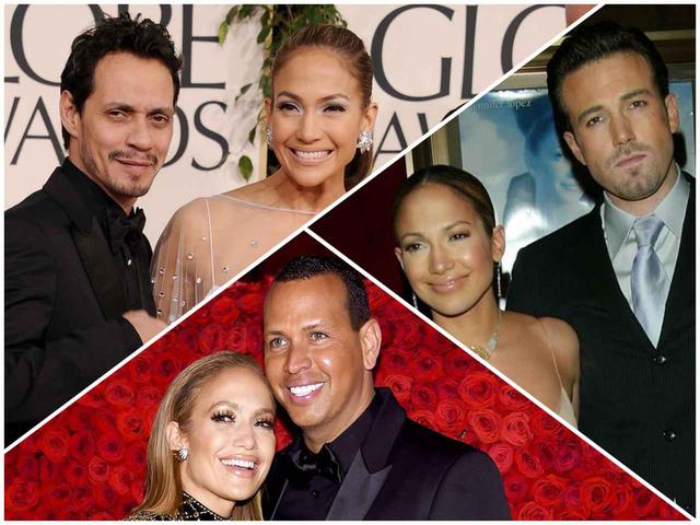 画像: ジェニファーと一緒に写っているのは、左上から時計回りにマーク・アンソニー、ベン・アフレック、アレックス・ロドリゲス。