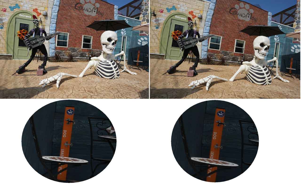 画像: F2（左）は絞り開放から一段絞っただけでほぼパンフォーカス。F16（右）では右奥の最遠部まで被写界深度内に収めて被写体要素には全て合焦。しかし、さすがにここまで絞り込むと回折現象により小絞りボケも発生している。が、それも取るに足らないレベル。