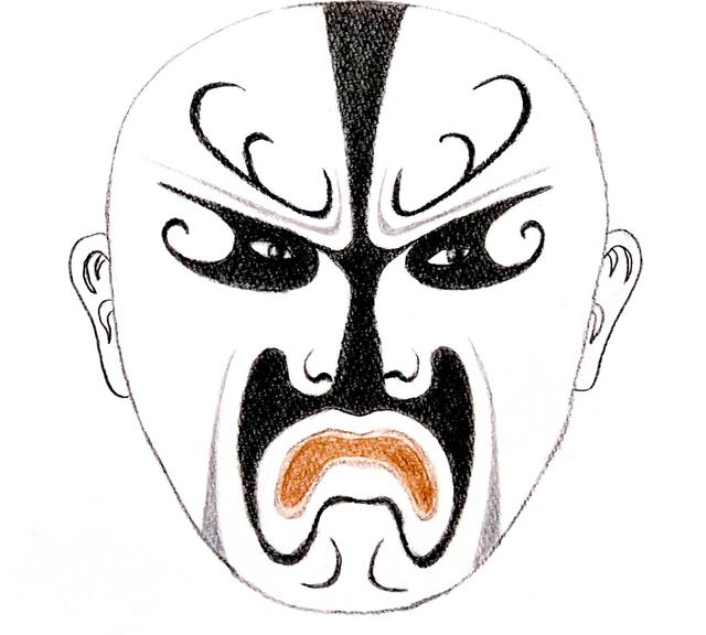 画像: 北京オペラの曹操の顔のくまどり 白い顔が邪悪な人の印