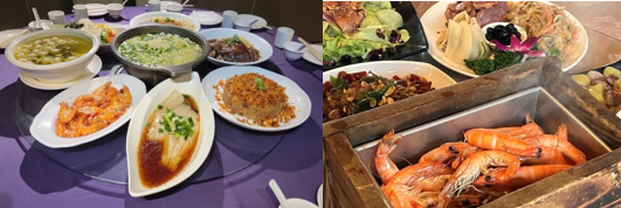 画像: 左:海鮮中華料理10人前/右:九フンエリアの郷土料理10人前(一例イメージ/現地手配会社M社提供)