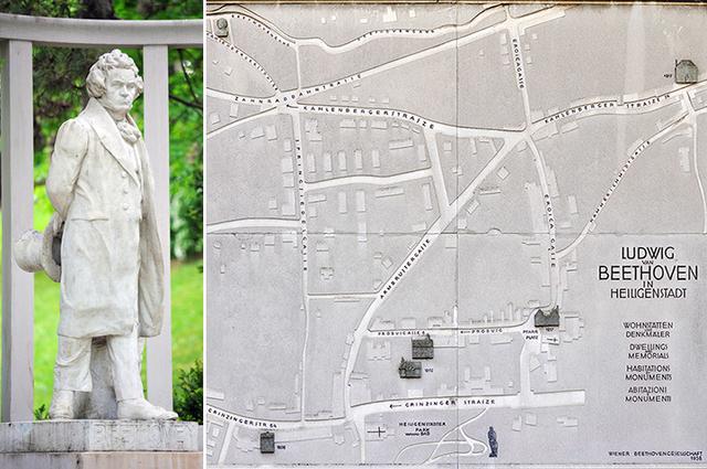 画像: 散策中のベートーヴェン像とハイリゲンシュタットのベートーヴェンゆかりの地