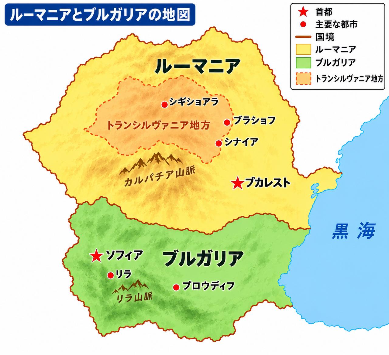 画像: ルーマニアとブルガリアの地図（イメージ）