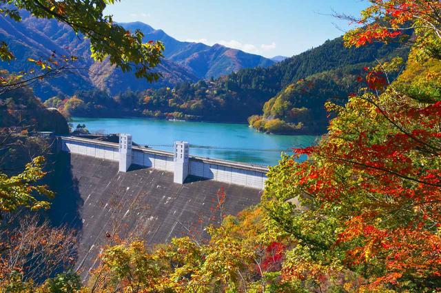 画像: 紅葉の奥多摩むかし道から望む奥多摩湖