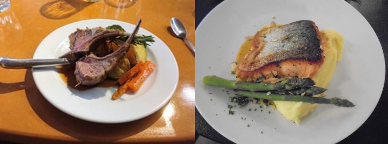 画像: （左）ラムチョップ（イメージ）／（右）サーモン（イメージ）