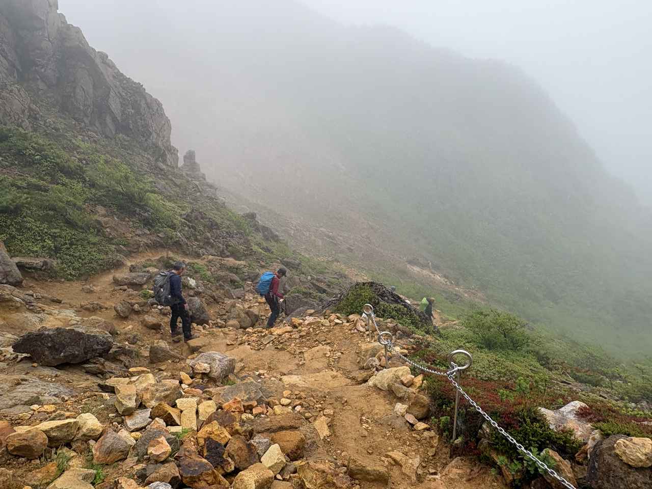 画像: 朝日岳から峠の茶屋までの急な下り（26,06スタッフ撮影）