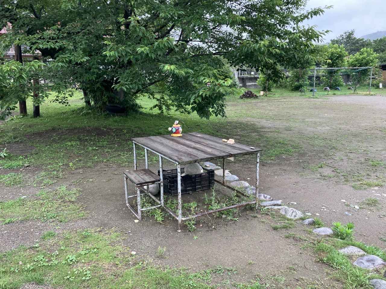 画像: 校庭の朝礼台（スタッフ撮影）