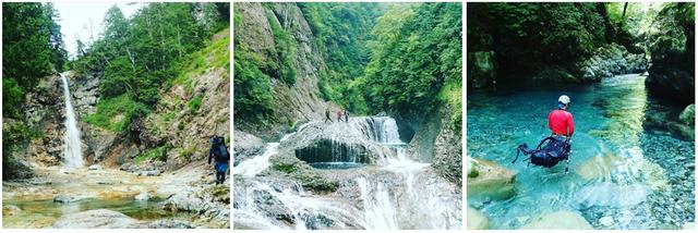 画像: 写真左:北アルプス金木戸川小倉谷 写真中:大台ヶ原 堂倉谷 写真右:大峰 白川又川