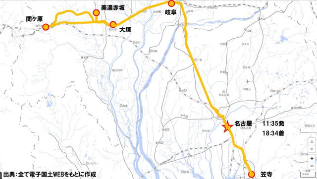 画像: 今回の貨物線ツアーの概略図。名古屋近郊をめぐる約7時間のツアー。