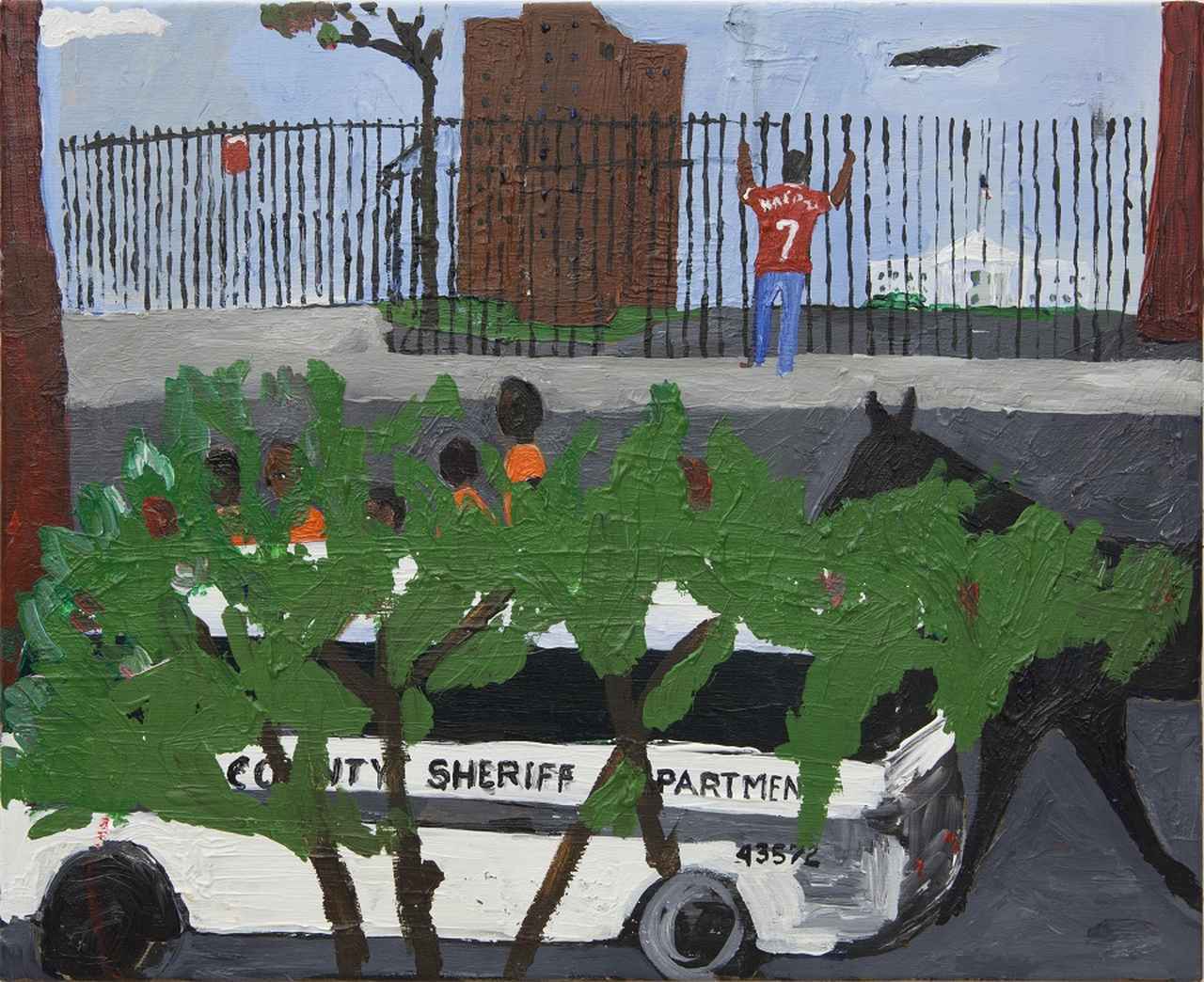 ジェイ・Zのポートレイトを 描きながら、スタジオで ヘンリー