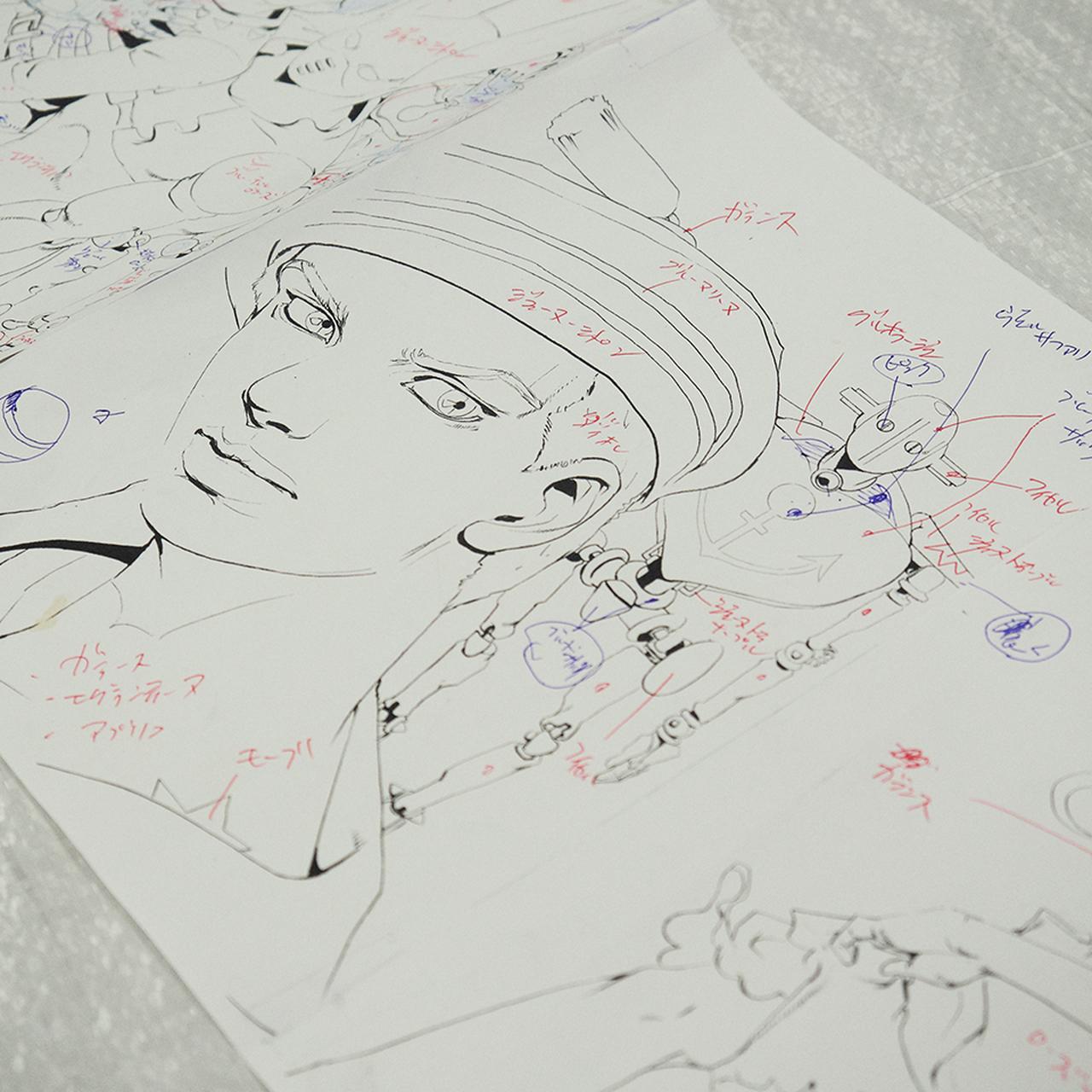 画像: 作業場に置かれていた大型原画の設計図。これをベースに着色していく ほかの写真をみる