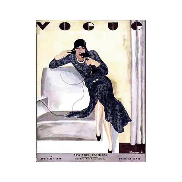 画像: 第2章「スピードの時代と女性」に展示されるポスター。女性が電話をかけている。『ヴォーグ』1929年4月27日号（1929年）／サントリーポスターコレクション（大阪中之島美術館寄託）