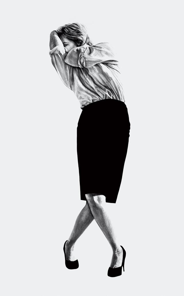 画像: 《無題（シンディ）》。《メン・イン・ザ・シティーズ》シリーズの絵画の一枚。モデルを務めたのはシンディ・シャーマン。 ROBERT LONGO, “UNTITLED (CINDY),” FROM THE SERIES “MEN IN THE CITIES,” 1979-83, CHARCOAL AND GRAPHITE ON PAPER, COURTESY OF ROBERT LONGO STUDIO © 2025 ROBERT LONGO/ARTISTS RIGHTS SOCIETY (ARS), NEW YORK