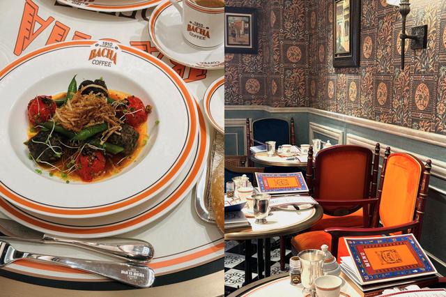 画像: (左)モロッコ伝統の「ケフタ」 ミートボール 細切りフライドポテト添え(¥4,950)・(右)カフェ&レストランはエキゾチックなインテリアに、気分もさらに上がる