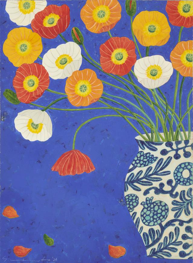 画像: 鮮やかな色彩とリズミカルなラインで、花のある日常の風景が描れる。 《Lovely power》(2024) ©マツモトヨーコ　アクリル、アクリルガッシュ／水彩紙