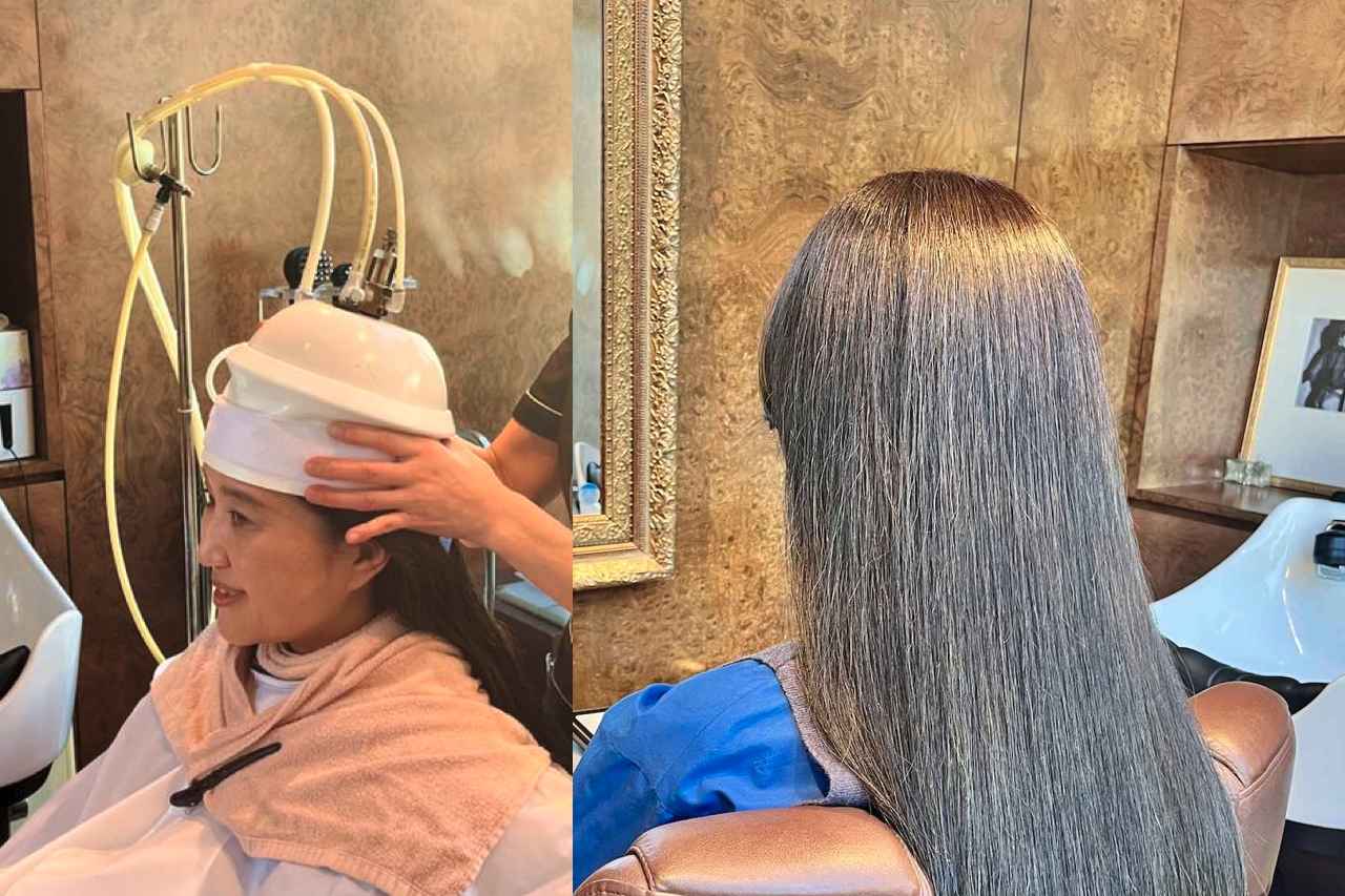 画像: (左)バキュームマシンで頭皮全体をケア。(右)キューティクルも輝く、ツヤツヤヘアに!
