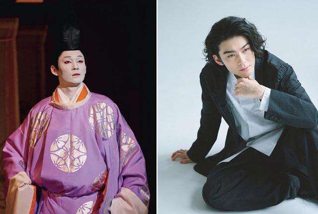 画像: (左)『源氏物語』で光源氏を演じる市川染五郎。(右)ポートレイトでは物憂げな表情で余韻を残す